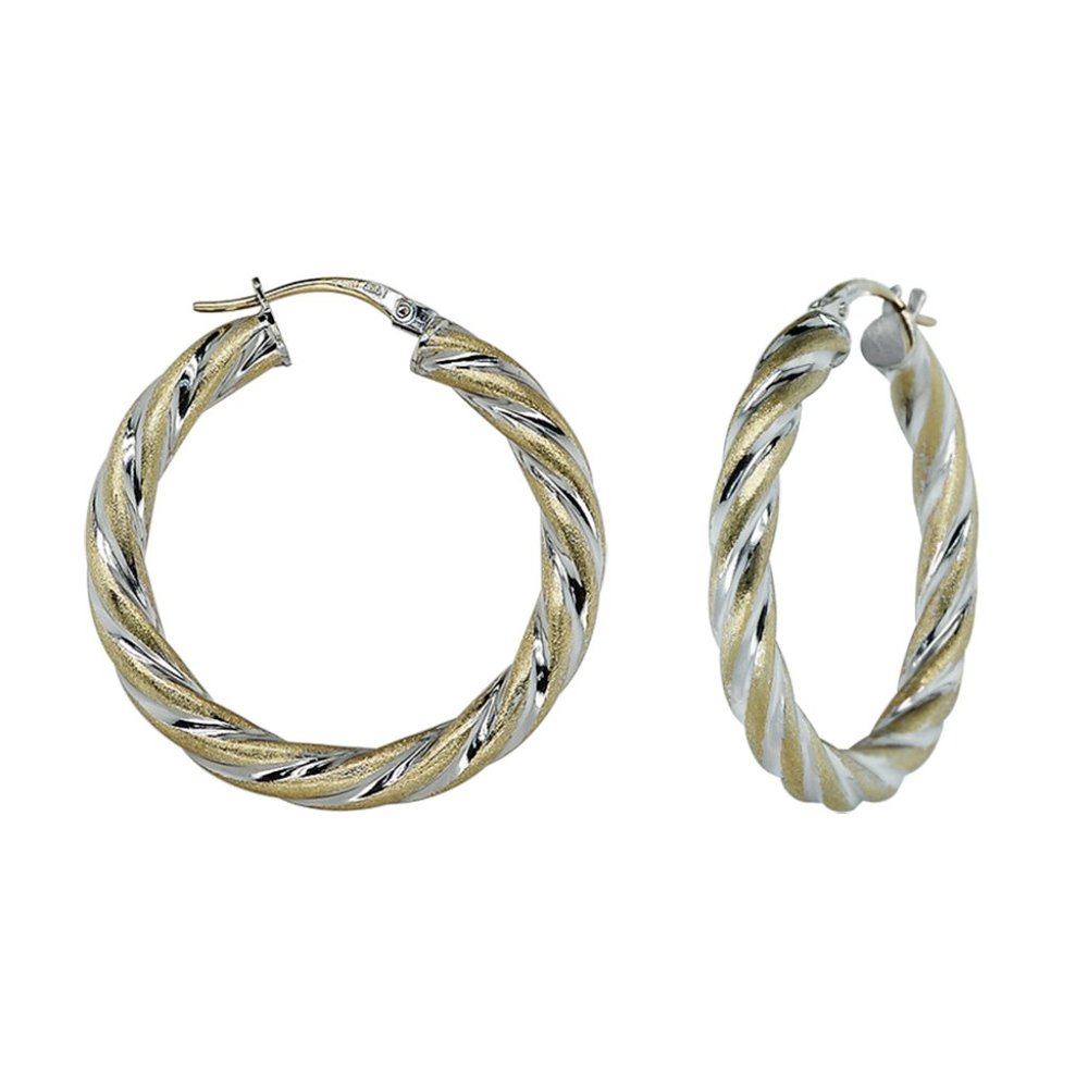 Round Twisted Hoop Earrings 14K Two-Tone Gold Made in Italy
